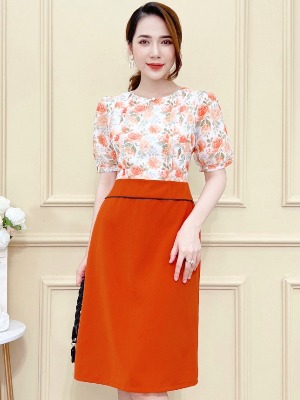 Đầm Liền Hoa Cam Orange