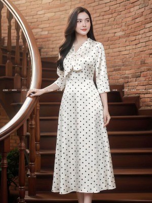 Đầm Lụa Bi 2 Lớp Thắt Nơ