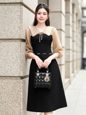 Đầm Đen Tay Lỡ Thắt Nơ