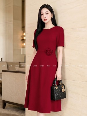 Đầm Tay Lỡ Đỏ Đô Kết Hoa