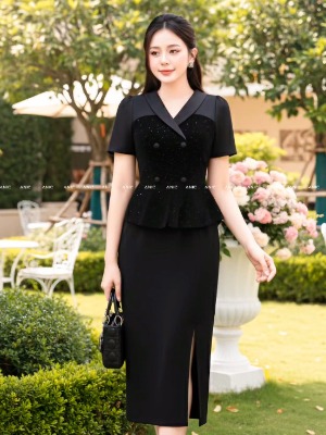 Đầm Dự Tiệc Peplum Xẻ Tà