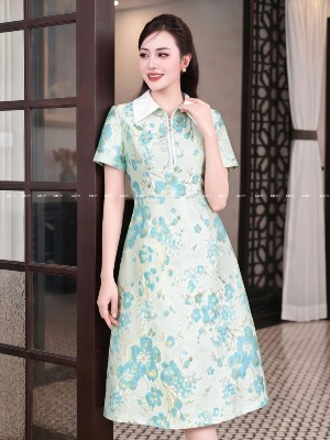 Đầm Gấm Xanh Hoa Nổi Wildy