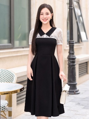 Đầm Xòe Xếp Ly Basic Mix Ren