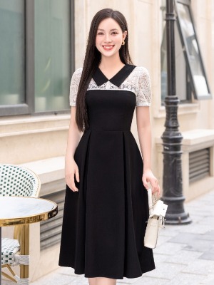 Đầm Xòe Xếp Ly Basic Mix Ren