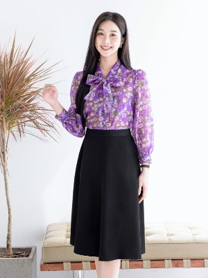 Set Bộ Áo Hoa Tím + Chân Váy Xòe