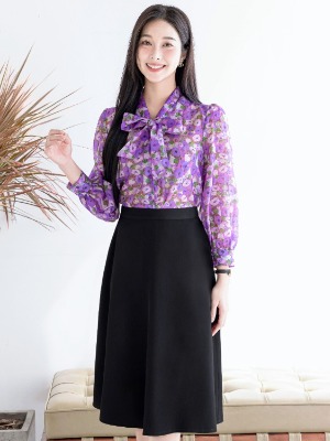 Set Bộ Áo Hoa Tím + Chân Váy Xòe