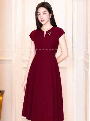 Đầm Xoè Đỏ Đô Tag Charm Cao Cấp