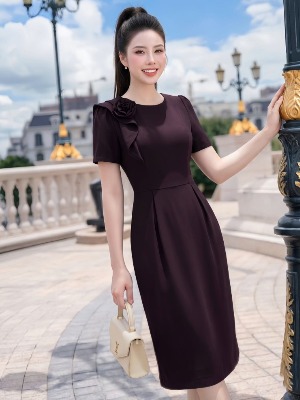 Đầm Tím Nho Bèo Hoa Vai