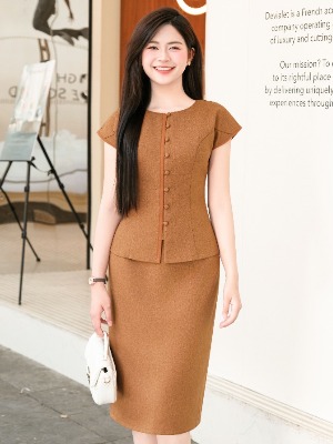 Set Bộ Cam Áo Cúc Cài + Chân Váy