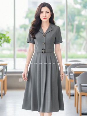 Đầm Cổ Vest Xám Thời Thượng