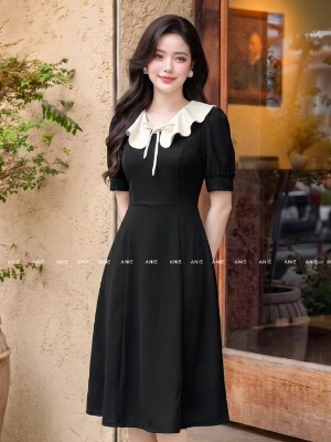 Đầm Đen Tay Bồng Nơ Bèo