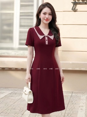 Đầm Suông Ôm Cổ Đôi Đỏ Tím