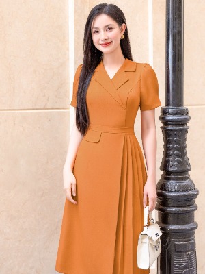 Đầm Vest Cam Xếp Ly