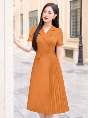 Đầm Vest Cam Xếp Ly