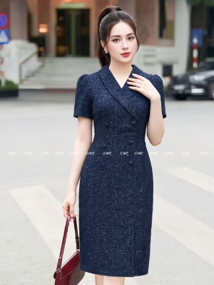Đầm Cổ Vest Xanh Tuyết