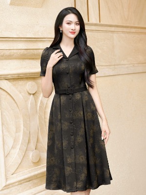 Đầm Sơ Mi Lụa Vân Họa Tiết