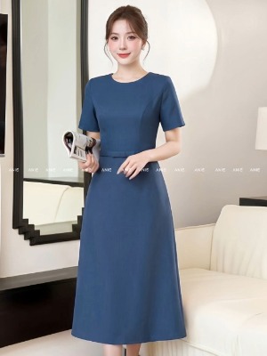 Đầm Xanh Basic Đai Nhỏ Thanh Lịch