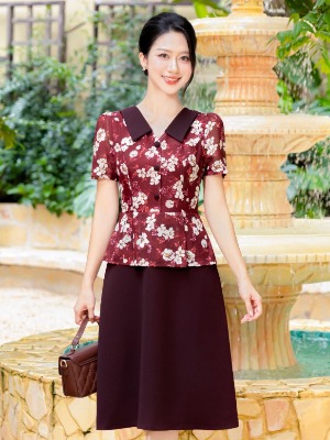 Đầm Peplum Thân Hoa Voan Đỏ