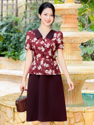 Đầm Peplum Thân Hoa Voan Đỏ