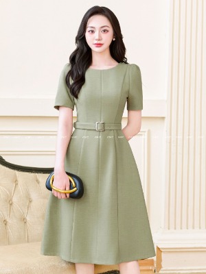 Đầm Xanh Suông A Đai Khoen Rời