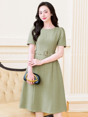 Đầm Xanh Suông A Đai Khoen Rời