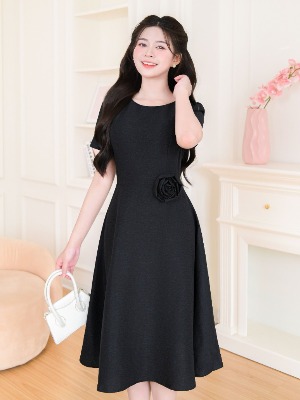 Đầm Kết Hoa Xòe Đen Noir