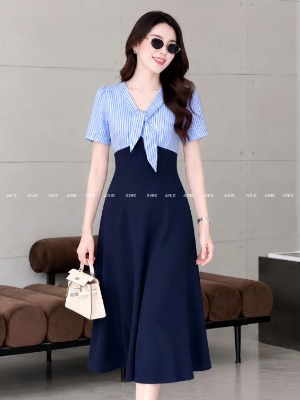 Đầm Liền Xanh Đen Sọc Stripe