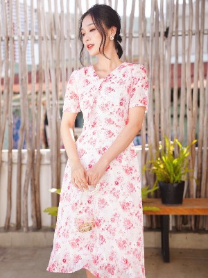 Đầm Hoa Cột Nơ Cổ Nina