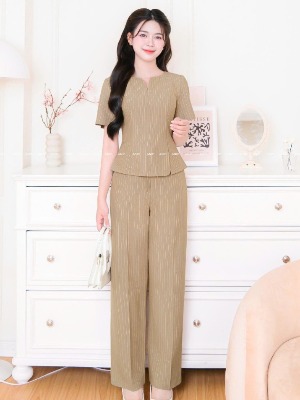 Set Bộ Nâu Kẻ Soc Áo + Quần Suông