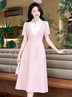 Đầm Sơ Mi Hồng Tím Cách Điệu