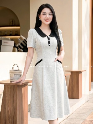 Đầm Suông Kem Tiêu 2 Túi