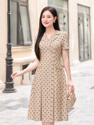 Đầm Vest Chấm Bi Pleated