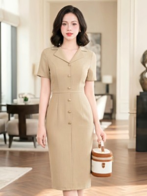 Đầm Be Khuy Vàng Đồng 