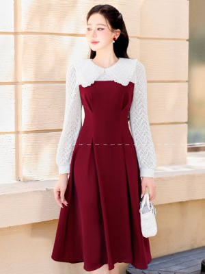 Đầm Ren Bông Trắng Đỏ Cherry