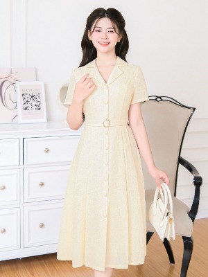 Đầm Sơ Mi Xòe Đai Khuy