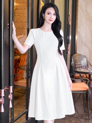 Đầm Suông Trắng Taffta 2 Lớp