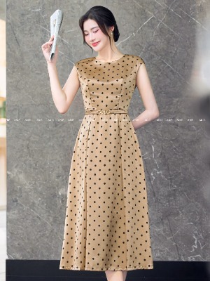 Đầm Dáng Dài Chấm Bi Cổ Điển