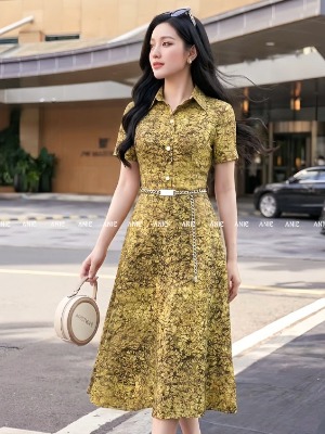 Đầm Sơ Mi Lụa Họa Tiết Batik