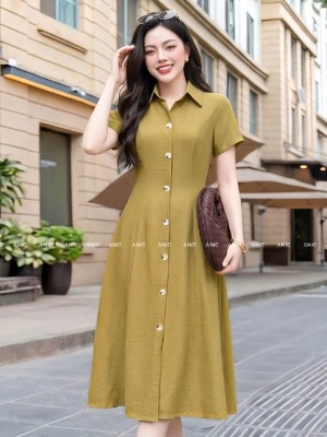 Đầm Vân Đũi Vàng Sơ Mi 