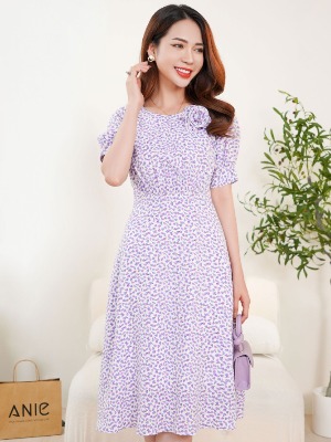 Đầm Xoè Hoa Nhí Tím SaSa