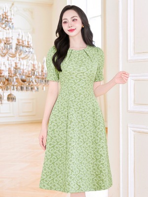Đầm Xanh Lime Hoa Nổi