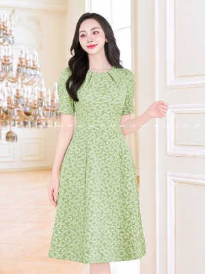 Đầm Xanh Lime Hoa Nổi