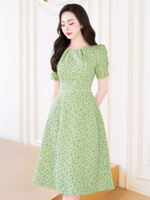 Đầm Xanh Lime Hoa Nổi