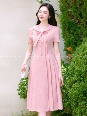 Đầm Cổ Nơ Xếp Ly Thanh Xuân