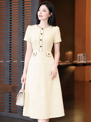 Đầm Đan Sợi Cream Viền Đen 