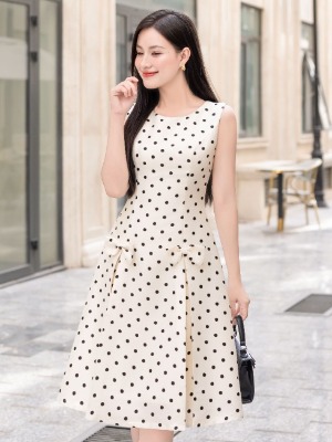 Đầm Chấm Bi Polka Kết Nơ 