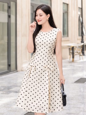 Đầm Chấm Bi Polka Kết Nơ 