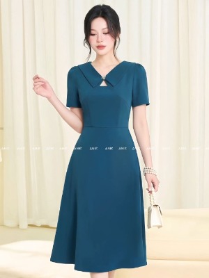 Đầm Tay Ngắn Xanh RuBy