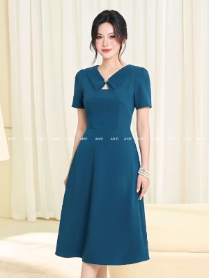 Đầm Tay Ngắn Xanh RuBy