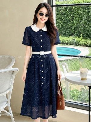 Đầm Chấm Bi Xanh Đen